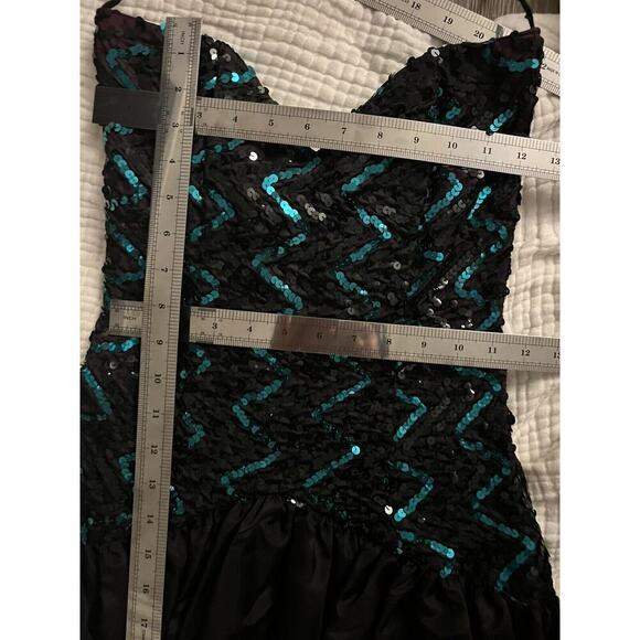 Vintage Gunne Sax Prom Dress Black Strapless Sequin Size 4 Bow High Low Gown - Picture 8 of 12